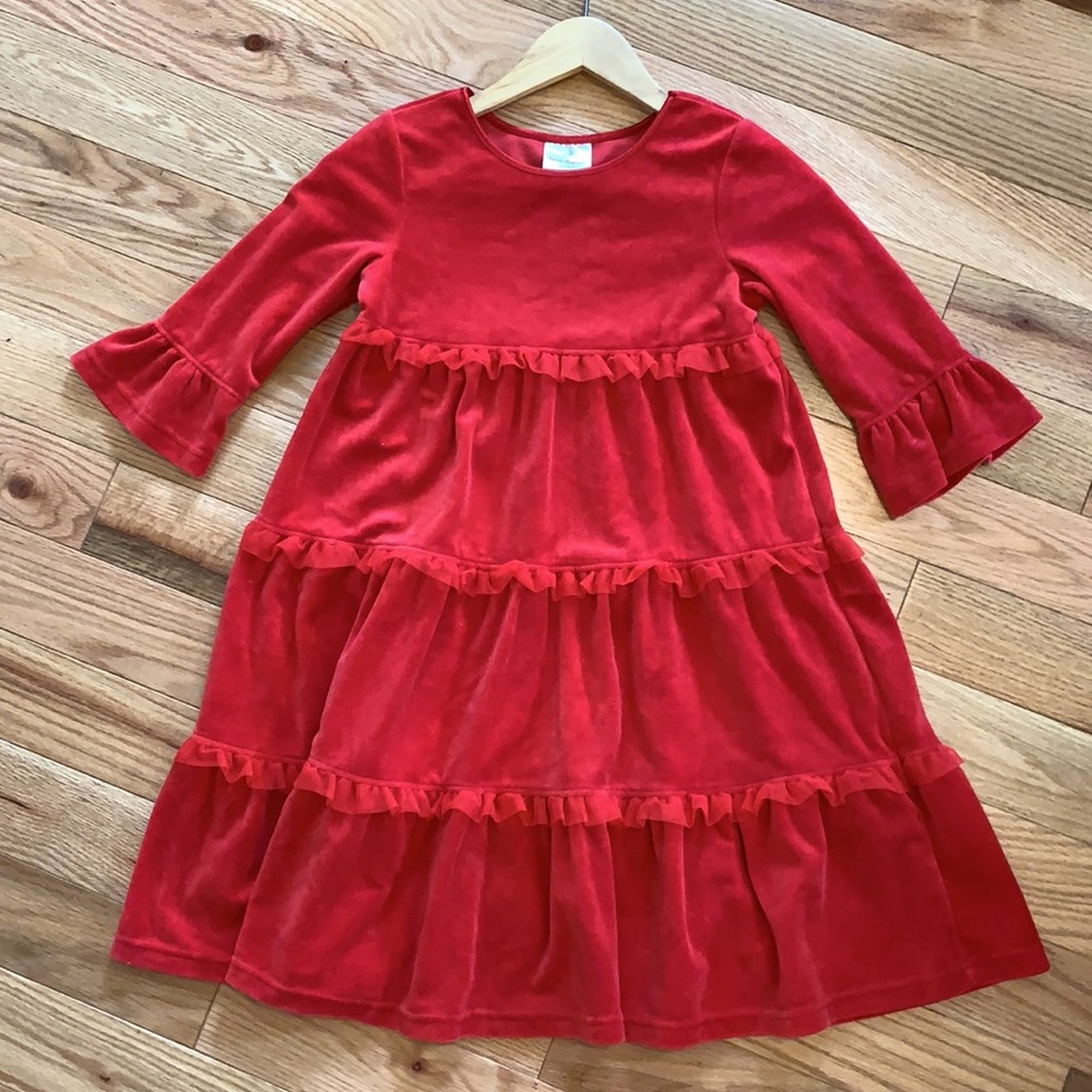 Hanna Andersson red velvet ruffle 👗 dress 4 kids